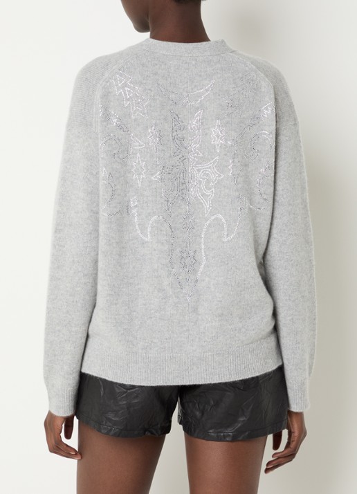 Zadig&Voltaire Mirkaz fijngebreid vest van kasjmier met strass - achterkant 4 lichtgrijs
