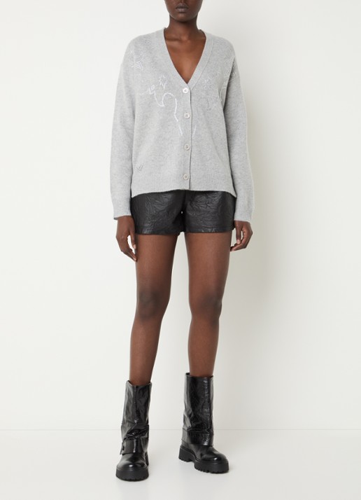 Zadig&Voltaire Mirkaz fijngebreid vest van kasjmier met strass - voorkant 2 lichtgrijs
