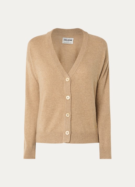 Zadig&Voltaire Mirkaz fijngebreid vest van kasjmier - voorkant 3 lichtbruin