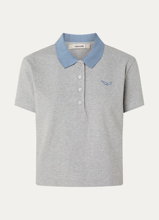 Zadig&Voltaire Mirta cropped polo met logoborduring - voorkant 2 grijsmele