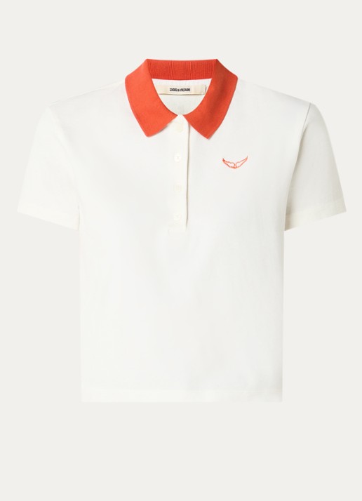 Zadig&Voltaire Mirta cropped polo met logoborduring - voorkant 2 gebroken wit