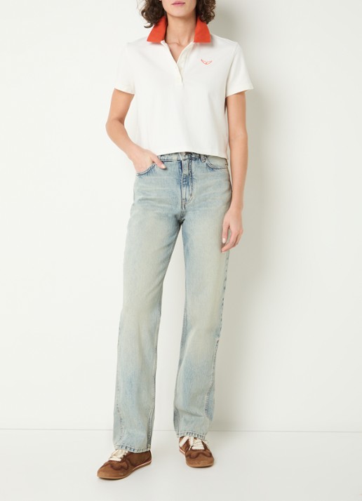 Zadig&Voltaire Mirta cropped polo met logoborduring - voorkant 3 gebroken wit