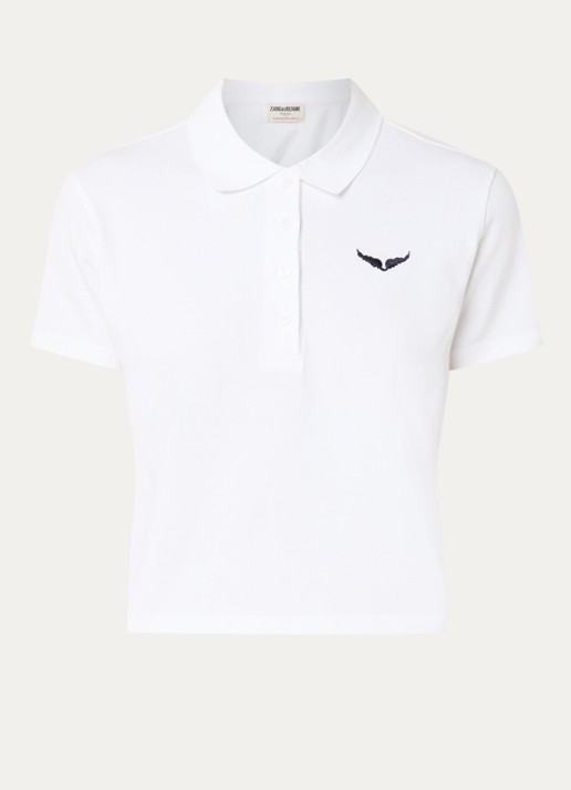 Zadig&Voltaire Mirta T-shirt met logoborduring en polokraag - voorkant 2 wit