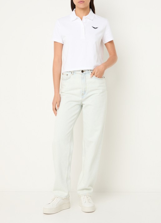 Zadig&Voltaire Mirta T-shirt met logoborduring en polokraag - voorkant 3 wit