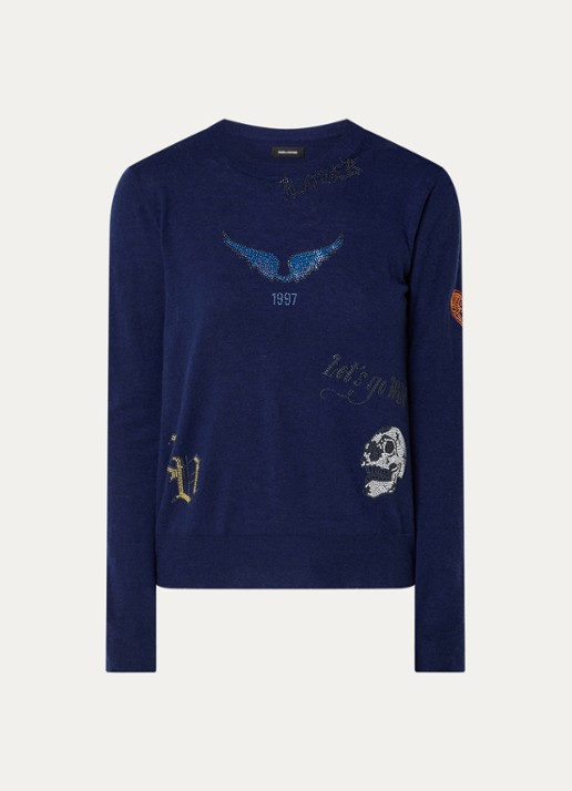 Zadig&Voltaire Miss fijngebreide pullover met strass - voorkant 3 donkerblauw