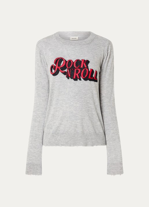 Zadig&Voltaire Miss fijngebreide pullover van kasjmier met strass - voorkant 3 grijsmele