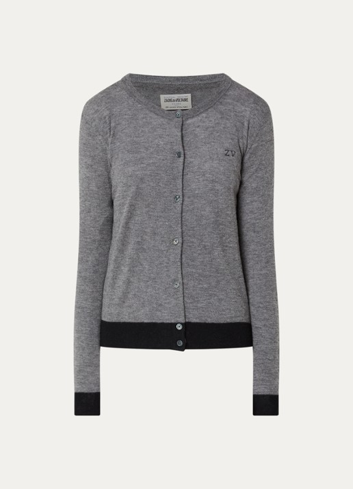 Zadig&Voltaire Missya fijngebreid vest van kasjmier met logo - voorkant 2 grijs