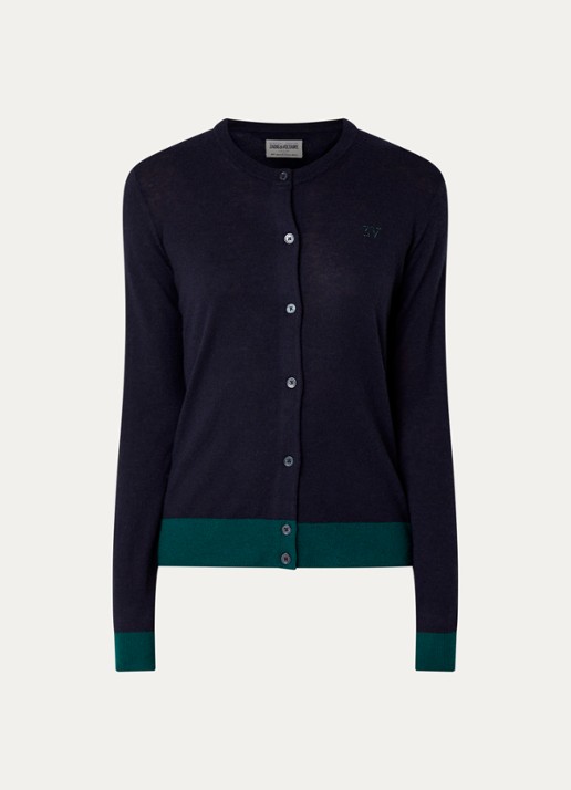 Zadig&Voltaire Missya fijngebreid vest van kasjmier met logo - voorkant 3 zalmroze