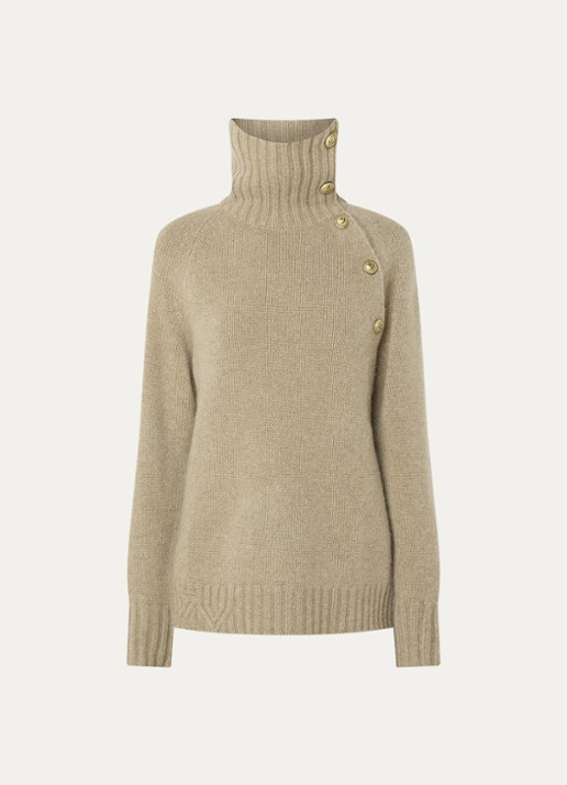 Zadig&Voltaire Mora grofgebreide trui van kasjmier - voorkant khaki