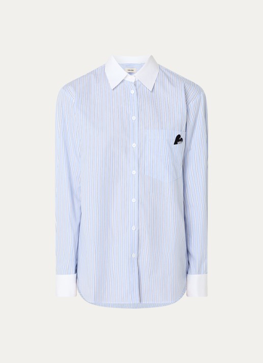 Zadig&Voltaire Morning longline blouse van  katoen met streepprint - voorkant 4 lichtblauw