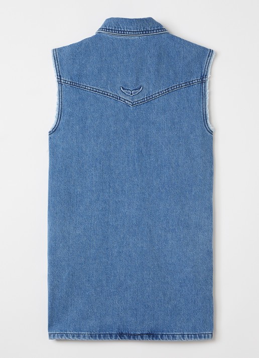 Zadig&Voltaire Mouwloze denim blousejurk met strass - voorkant 3 indigo