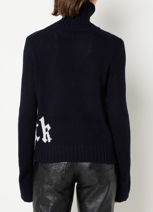 Zadig&Voltaire Nalma fijngebreide trui van wol met col - achterkant 2 donkerblauw