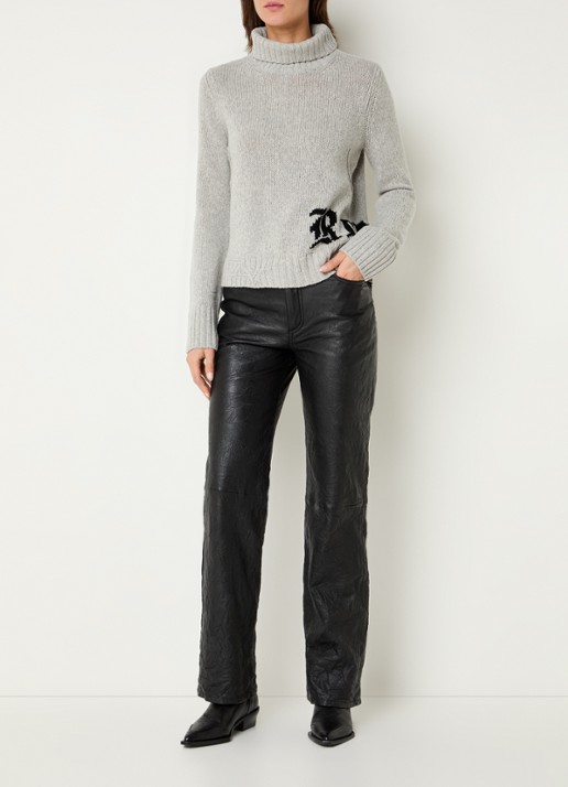Zadig&Voltaire Nalma grofgebreide trui van merino wol met col - voorkant 3 lichtgrijs