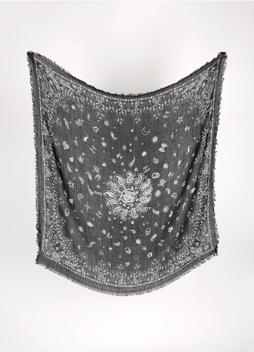 Zadig&Voltaire Nuage sjaal van kasjmier met paisley dessin 90 x 90 cm - detail zwart