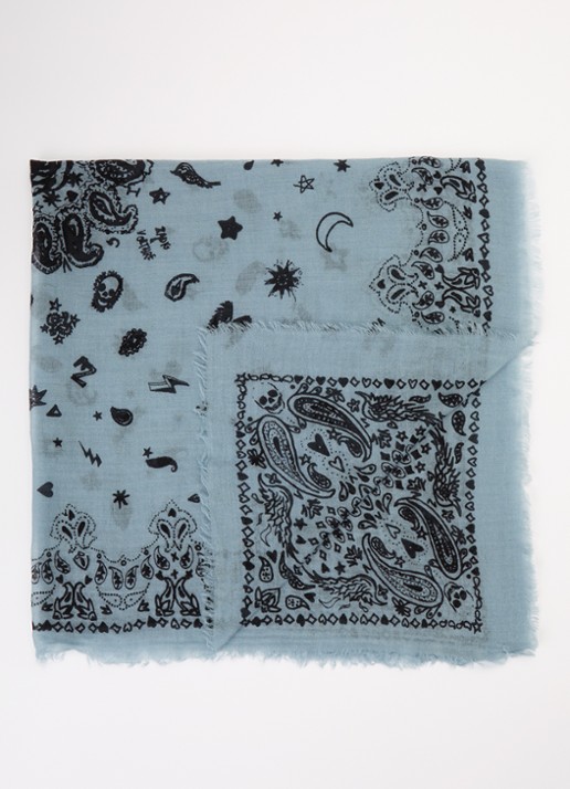 Zadig&Voltaire Nuage sjaal van kasjmier met paisley dessin 90 x 90 cm - voorkant 3 lichtblauw