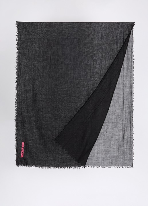 Zadig&Voltaire Nuage sjaal van kasjmierblend met logo 200 x 80 cm - detail 2 zwart