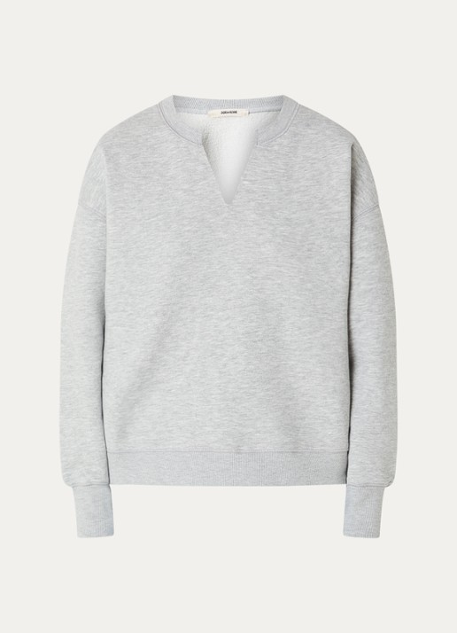 Zadig&Voltaire Olive sweater met flock logoprint - voorkant 2 grijsmele