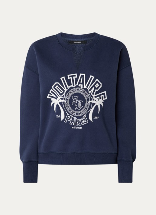 Zadig&Voltaire Olive sweater met logoprint - voorkant donkerblauw