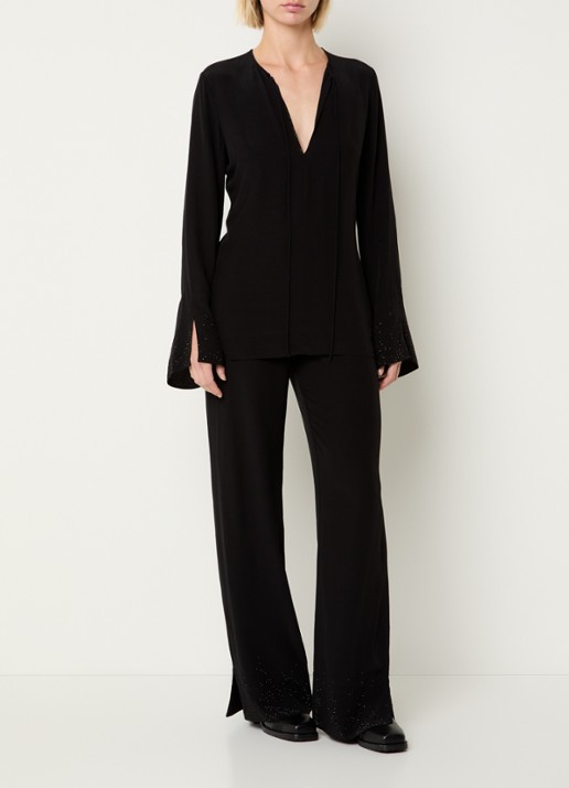 Zadig&Voltaire Papel high waist wide fit pantalon met strass - voorkant 2 zwart