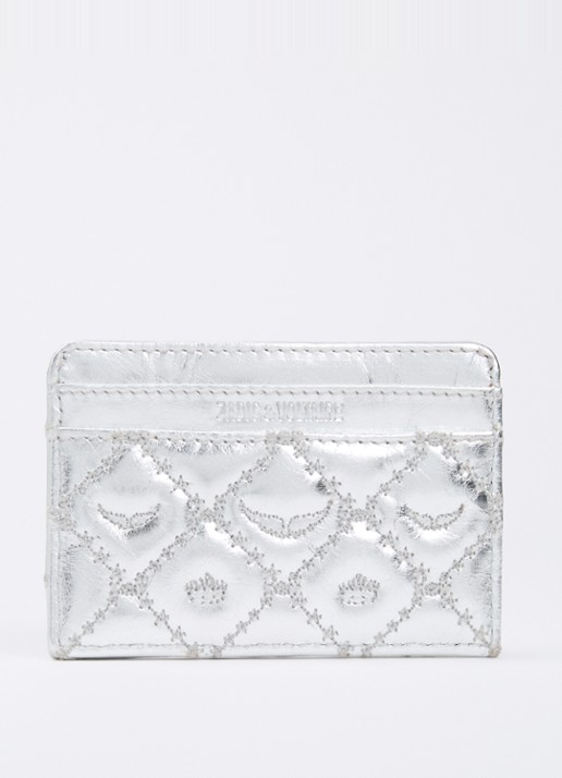 Zadig&Voltaire Pasjeshouder van leer met metallic finish en quilt patroon - achterkant zilver