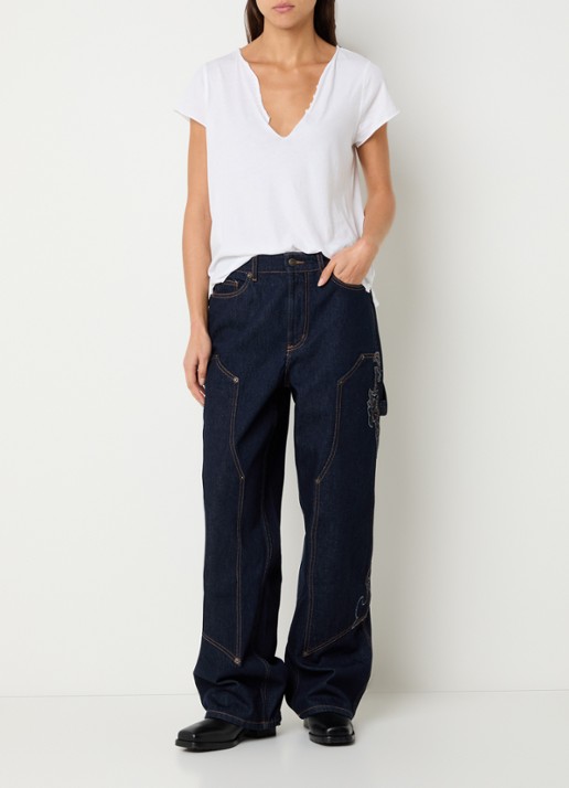 Zadig&Voltaire Perya mid waist loose fit jeans met borduring - voorkant 4 indigo