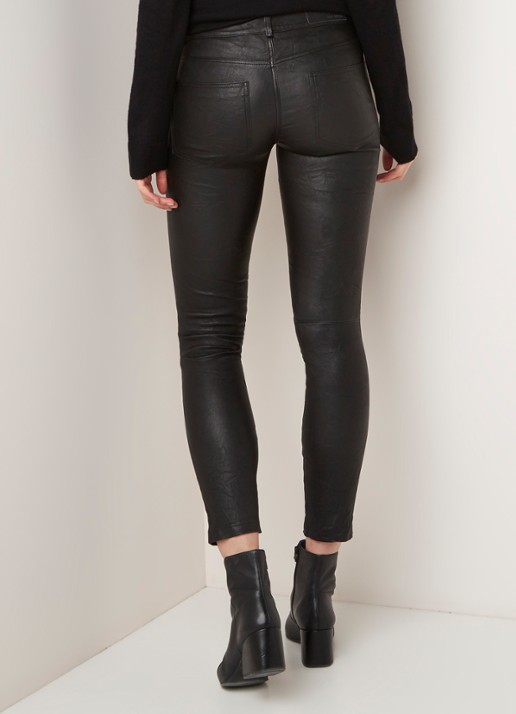 Zadig&Voltaire Phlame cropped skinny fit broek van lamsleer met gekreukte finish - achterkant zwart