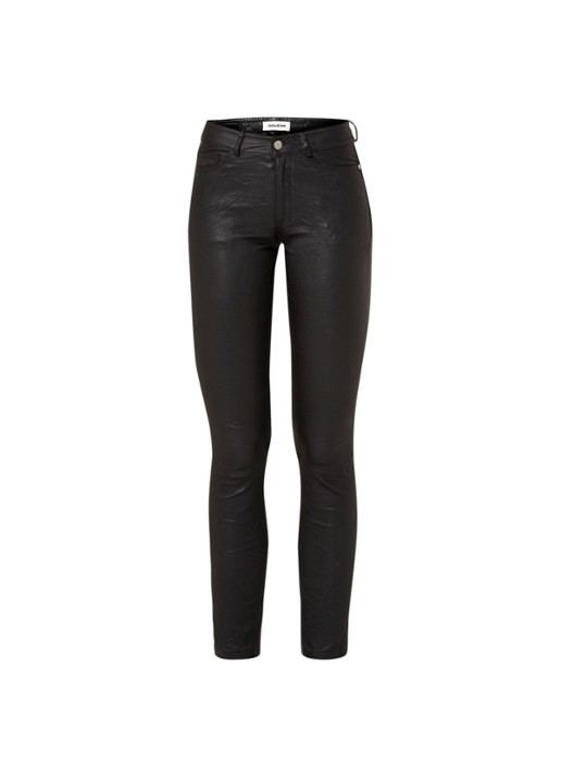 Zadig&Voltaire Phlame cropped skinny fit broek van lamsleer met gekreukte finish - voorkant 2 zwart