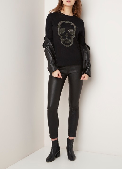 Zadig&Voltaire Phlame cropped skinny fit broek van lamsleer met gekreukte finish - voorkant 3 zwart