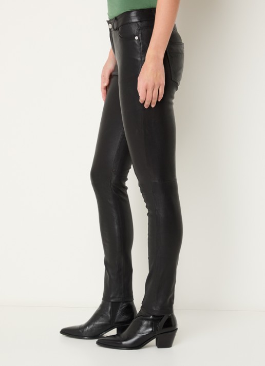Zadig&Voltaire Phlame high waist tapered fit broek van lamsleer  - detail 5 zwart