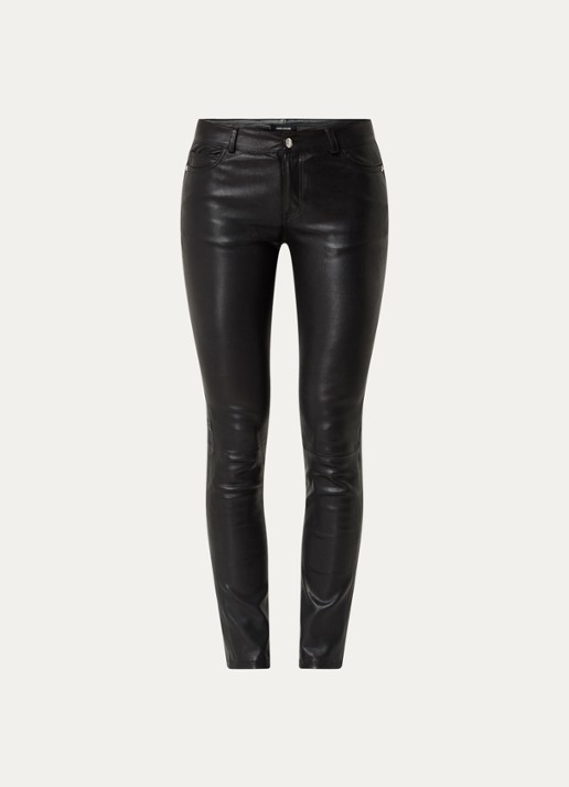 Zadig&Voltaire Phlame high waist tapered fit broek van lamsleer  - voorkant 2 zwart
