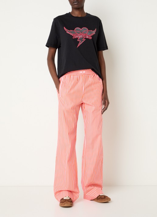Zadig&Voltaire Poma high waist wide fit broek met streepprint - voorkant 2 orange