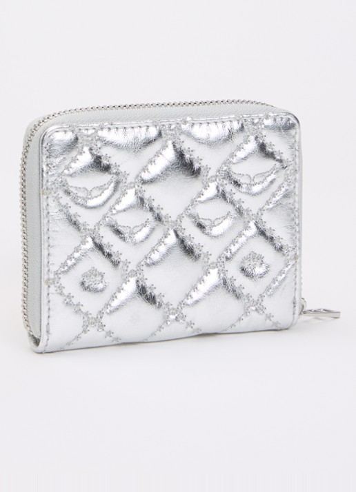 Zadig&Voltaire Portemonnee van leer met metallic finish en quilt patroon - achterkant zilver