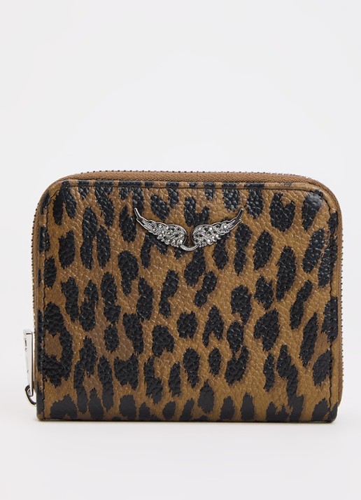 Zadig&Voltaire Portemonnee van leer met panterprint - voorkant 2 bruin