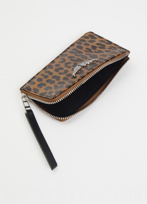 Zadig&Voltaire Portomonee van leer met panterprint  - voorkant 3 bruin