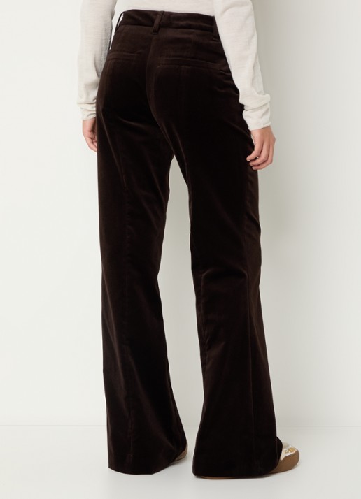 Zadig&Voltaire Prevy high waist flared fit pantalon van fluweel met steekzakken - achterkant donkerbruin