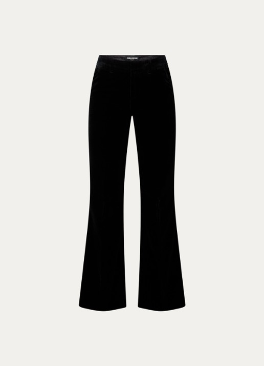 Zadig&Voltaire Prevy high waist flared fit pantalon van fluweel met steekzakken - voorkant 3 zwart