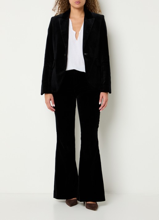 Zadig&Voltaire Prevy high waist flared fit pantalon van fluweel met steekzakken - voorkant 4 zwart