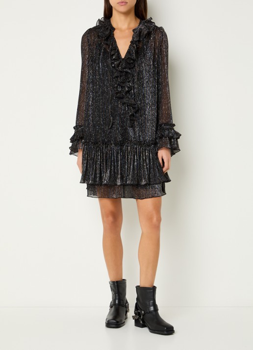 Zadig&Voltaire Ralice mini jurk met volant en lurex - voorkant 4 zwart