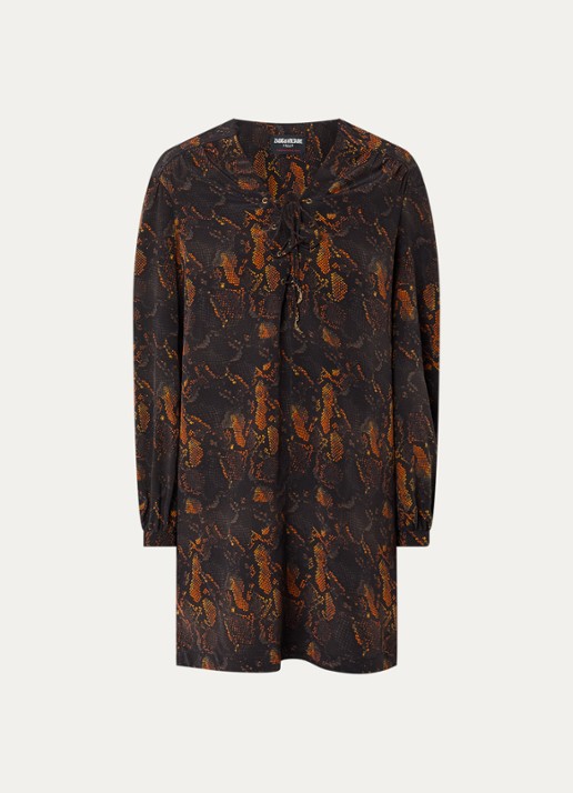 Zadig&Voltaire Ramela mini tuniekjurk van zijde met slangenprint - voorkant 3 zwart