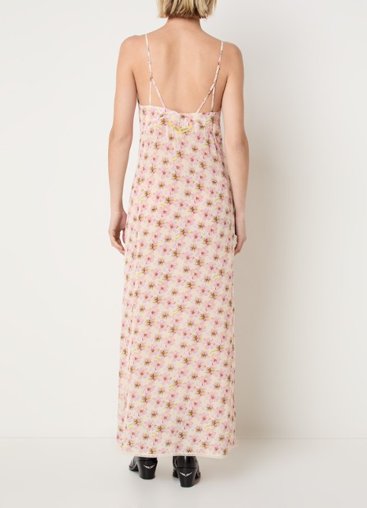 Zadig&Voltaire Ramelil maxi jurk met bloemenprint en details van kant - achterkant 4 roze