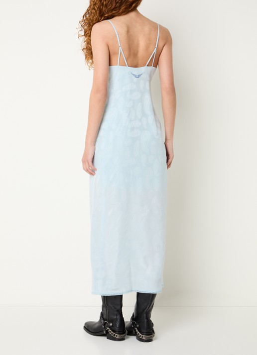 Zadig&Voltaire Ramelil maxi jurk van zijde met split - achterkant 4 lichtblauw