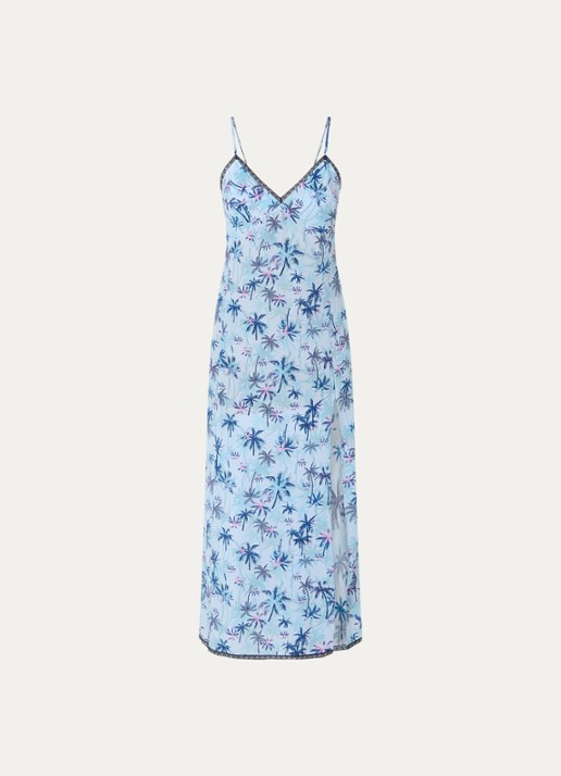 Zadig&Voltaire Ramelil midi jurk van zijde met print - voorkant 4 lichtblauw