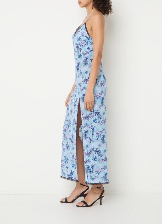 Zadig&Voltaire Ramelil midi jurk van zijde met print - voorkant 5 lichtblauw
