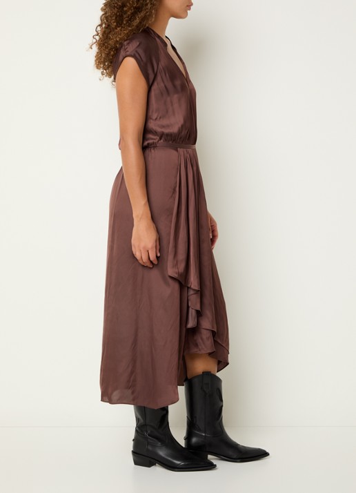Zadig&Voltaire Randall midi jurk van satijn met asymmetrische zoom - voorkant 4 bordeauxrood
