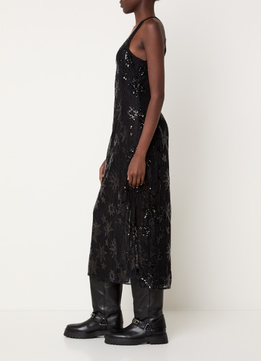 Zadig&Voltaire Rarysa maxi jurk van kant met pailletten - voorkant 2 zwart