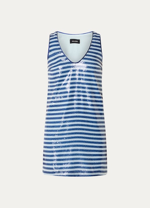Zadig&Voltaire Rasha mini jurk met streepprint en pailletten - voorkant 3 blauw