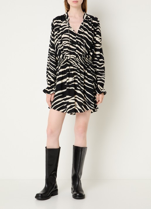 Zadig&Voltaire Rayados mini tuniek jurk met zebraprint - voorkant 2 zwart