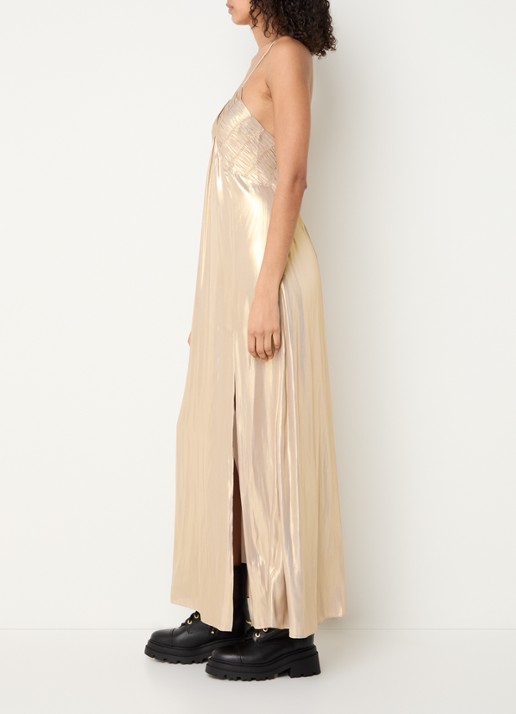 Zadig&Voltaire Rayonne maxi jurk van satijn met split - voorkant 3 goud
