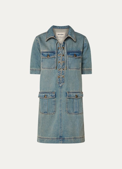 Zadig&Voltaire Record mini denim jurk met klepzakken - voorkant 2 indigo