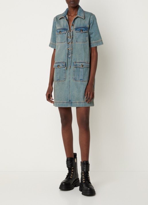Zadig&Voltaire Record mini denim jurk met klepzakken - voorkant 3 indigo